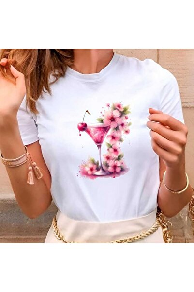 Intisimo Tricou damă, bumbac, model cocktail flori de cireș, alb - L