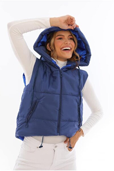 Intisimo Women's Quilted Hooded Vest, Blue - S