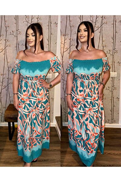 Intisimo Women's Dress, Long, Drawstring Waist, Turquoise/Orange