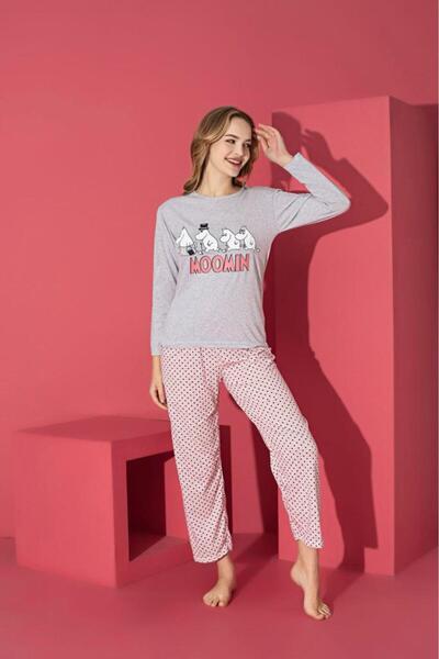 Intisimo Pijamale pentru femei, cu mânecă lungă, Momin, bumbac, gri - XXL