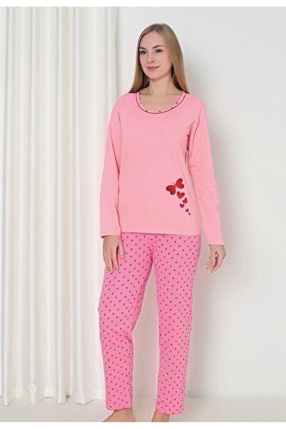Intisimo Pijamale pentru femei, mânecă lungă, inimioare, bumbac, roz - XXL