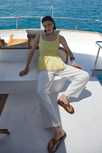 MARKALİSTE Κίτρινη μπλούζα με κορδόνι στη μέση