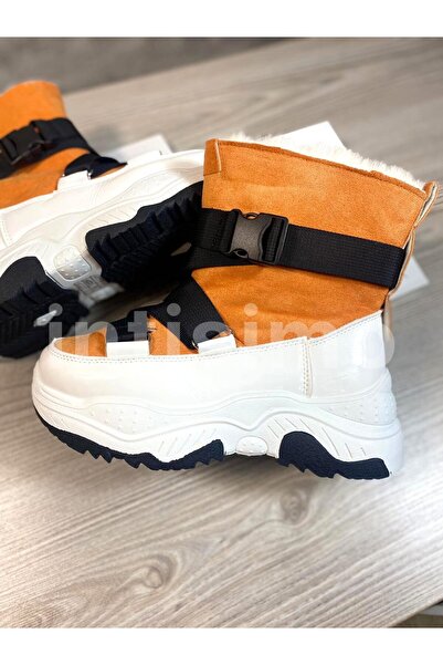 Intisimo Γυναικείες Μπότες, Επένδυση με Γούνα, Μαύρες, Σουέτ, Πορτοκαλί - 39