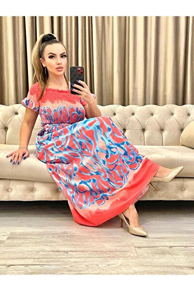 Intisimo Γυναικείο Φόρεμα, Μακρύ, Κορδόνι στη Μέση, Πορτοκαλί/Μπλε