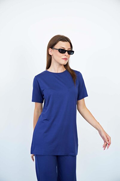 penyebizden Soft Viscose Long Tunic-Navy Blue