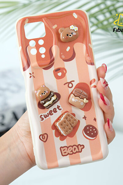 Fibaks Redmi Note 11 Pro/12 Pro 4g Kılıf Tasarımlı Desenli Kamera Korumalı Ayıcık Bisküvi Cofffe Kapak