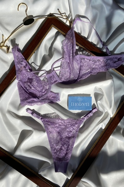 MAİZEN Σετ σουτιέν Bralette με λιλά δαντέλα με λεπτομέρεια με κορδόνι