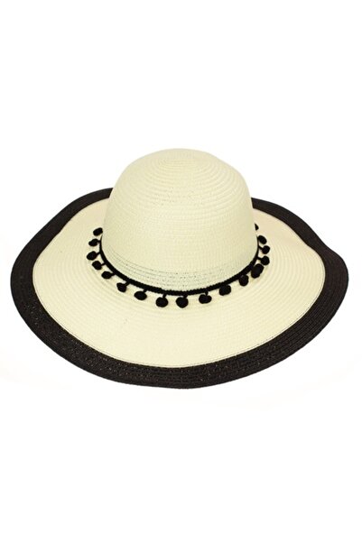 Intisimo Pălărie de plajă, damă, accesorizată cu ciucuri, crem/negru