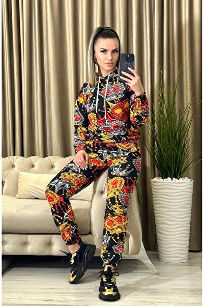 Intisimo Γυναικεία Φόρμα, 2 Τεμάχια, Queen Crown, Μαύρο/Κόκκινο/Κίτρινο - L