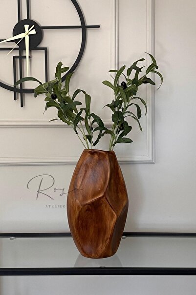 Rosa Atelier مزهرية بوهيمية منقوشة بالخشب والسيراميك المزخرف