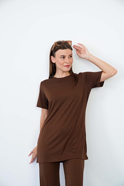 penyebizden Μαλακό βισκόζη μακρύ χιτώνα-καφέ