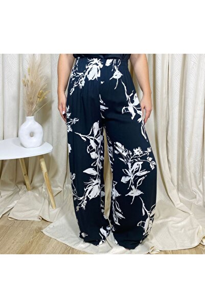 Intisimo Pantaloni de vară, vaporoși, lați, negri/albi - XL