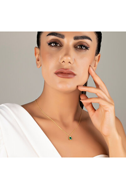 SİLVERCİTYBYEVA 925 Ayar Oktagon Zümrüt Kolye, 14 Ayar Altın ve Rose Altın Kaplama, Kadınlara Günlük Hediye