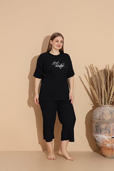 Intisimo Γυναικείες Πιτζάμες, Three Quarters, Βαμβακερές, Μεγάλο Μέγεθος, Μαύρο - 4XL