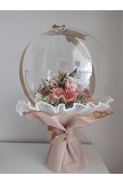 büyülücompany Büyülü Balon-Kahve Tonlu Çiçek El Buketi İncili Doğum & Sevgili...