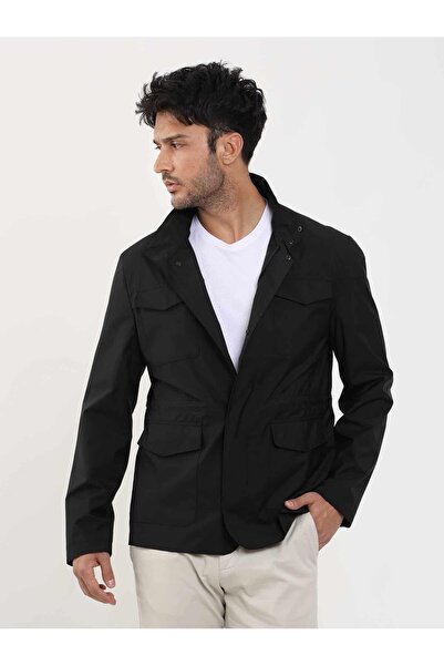 Dufy Siyah Erkek Regular Fit Düz Hakim Yaka Safari Mont
