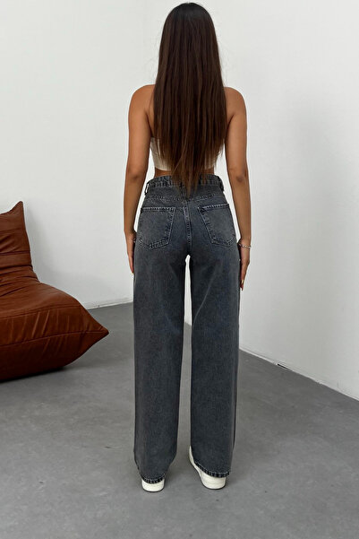 BİKELİFE Dámské kouřové džíny s vysokým pasem a širokými nohavicemi