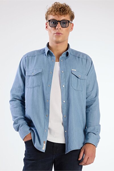 Dufy Açık Mavi Erkek Regular Fit Düz Klasik Yaka Uzun Kol Gömlek