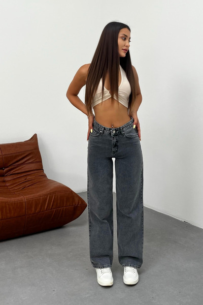 BİKELİFE Dámské kouřové džíny s vysokým pasem a širokými nohavicemi