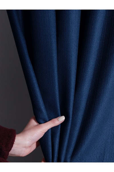 FAVOLLİ Navy Blue Color Pleated Linen Textured Background Curtain