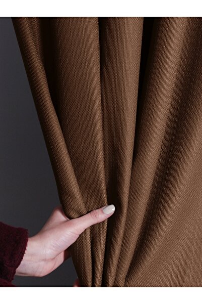 NP Light Brown Pleated Linen Textured Background Curtain