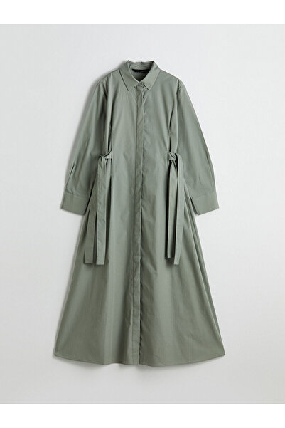 LC Waikiki LCW Rochie cămașă din poplin cu talie verde modestă