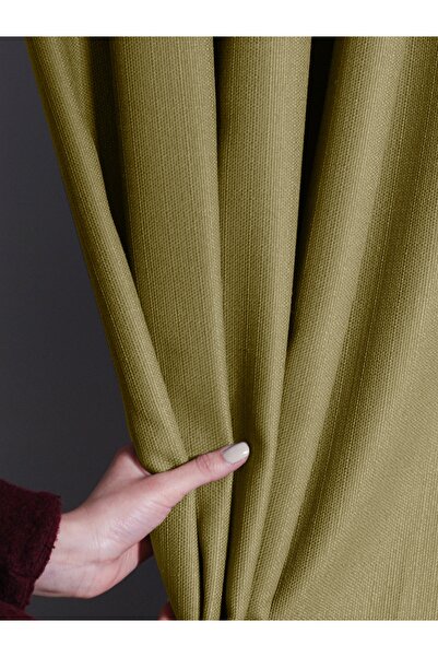 FAVOLLİ ستارة خلفية من الكتان المطوي باللون الأخضر الزيتي