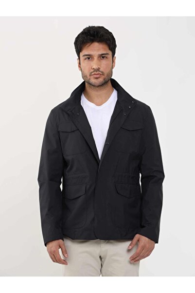 Dufy Lacivert Erkek Regular Fit Düz Hakim Yaka Safari Mont