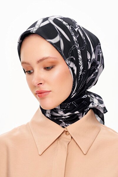 MOISCARF Chaine Eternelle Superior Soft Chain Μοτίβο Τετράγωνο Κασκόλ Μαύρο