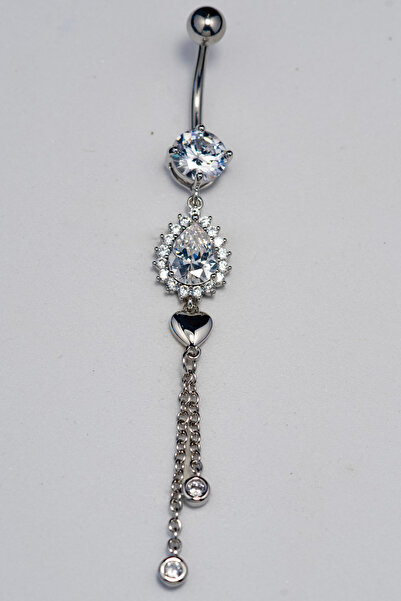 Piercing by Sever ZİNCİLİ SALLANTILI MODEL CERRAHİ ÇELİK GÖBEK BELLY PIERCING… GÜMÜŞ/SILVER RENKLİ ve ŞEFFAF TAŞLI.