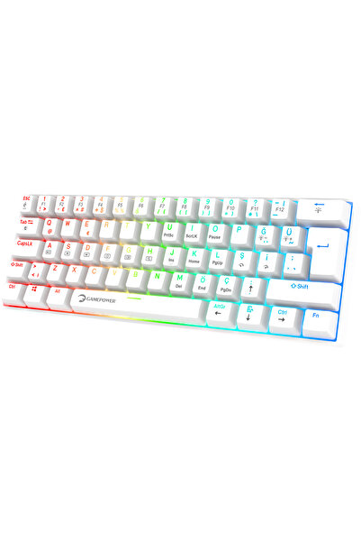 GamePower Lyra RGB 60M 62Tuş Beyaz Mekanik Kablolu Blue Switch Klavye - 3 Yıl Garantili