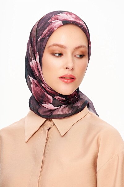 MOISCARF Fleur d’Ombre Квадратен шал с флорален мотив, бордо