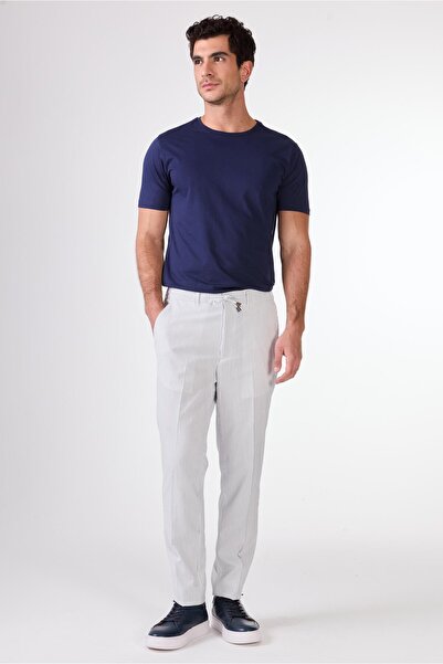 Dufy Lacivert Erkek Slim Fit Çizgili Pantolon