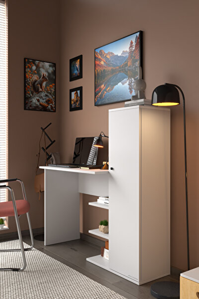 DizaynMotion Matilda 2 Raflı Dolaplı  Çalışma Masası beyaz