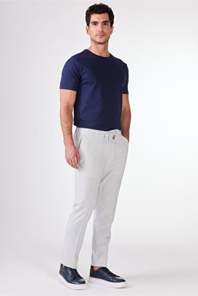 Dufy Lacivert Erkek Slim Fit Çizgili Pantolon