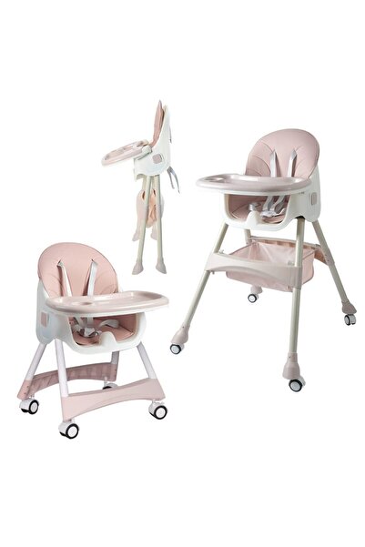 Smart Vibe Scaun de Masă Pliabil 4în1 KinderVibe™ Multifuncțional cu Tavă, Husa Lavabilă, Roti și Balansoar Roz