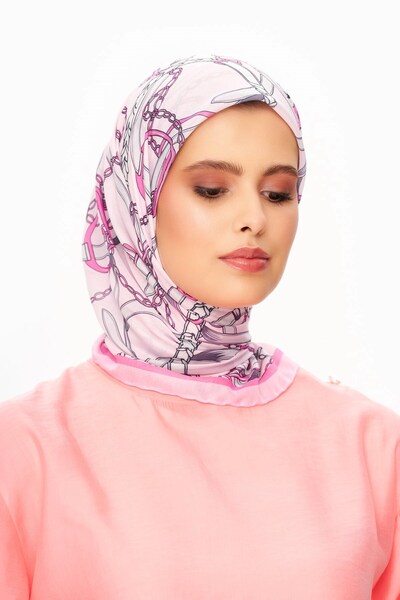 MOISCARF Eșarfă pătrată cu model Chaine Eternelle Superior Soft Zincir roz