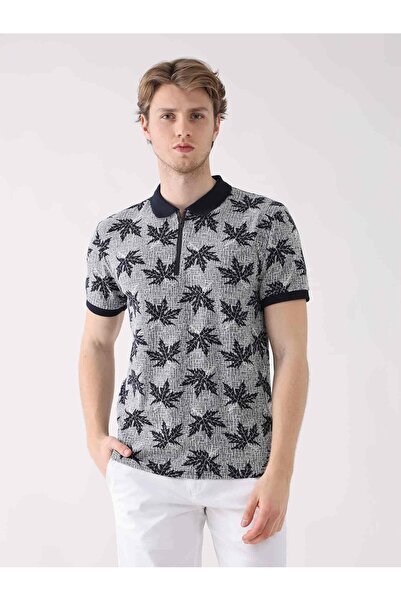 Dufy Lacivert Erkek Regular Fit Yaprak Desenli Polo Yaka T-shirt