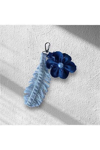 Dema Handmade Denim Bag Charm with Tassel and Flower Details