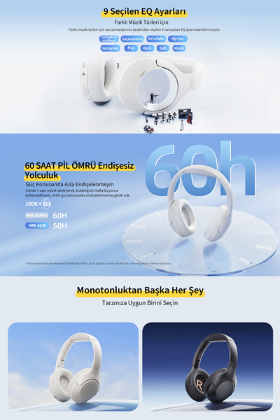 QCY H3 Lite Anc Aux Type C Bluetooth 5.3 Kafaüstü Kablosuz Kulaklık Çift Cihaz Oyun Modu 60 Saat Dinleme
