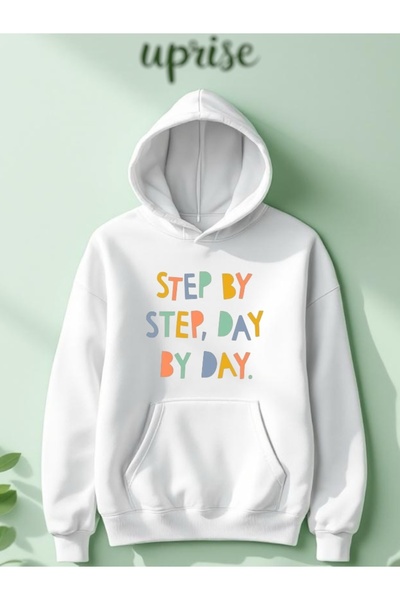 Vordevia Hanorac oversized din bumbac 3 fire cu imprimeu Step By Step