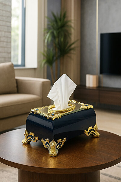 ALMASA Clear tissue box, navy blue - 1 piece