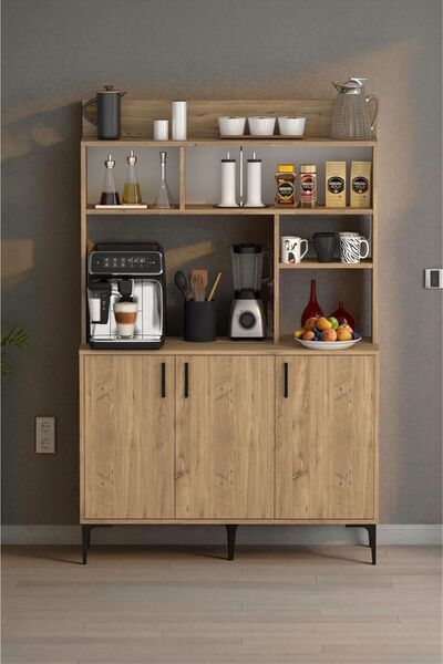 Moonlife Espresso 3 Kapaklı Raflı Kahve Köşesi Çam