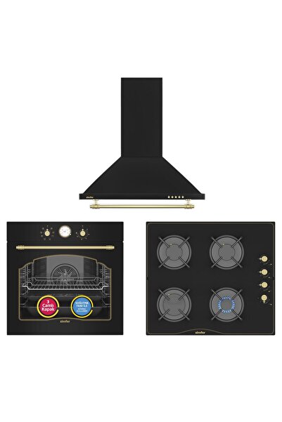 Simfer Rustik Siyah Cam Ankastre Set ( Fırın + Ocak + Davlumbaz)