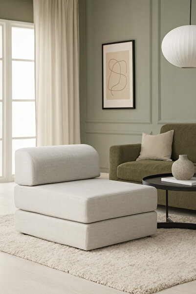 Zem Mayra Tek Kişilik Katlanır Yataklı Koltuk, Açık Krem