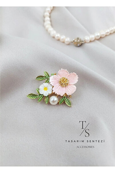 Tasarım Sentezi Broş Metal Rozet Papatya İncili Yaprak Çiçek Dal Yaka Kıyafet Şapka Takı Aksesuar Hediye