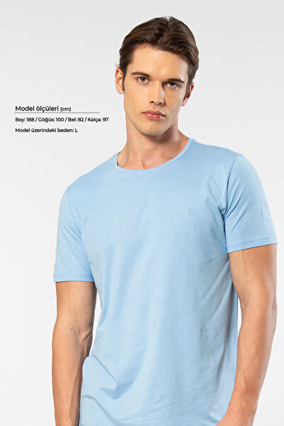 Cacharel 2169 Мъжки велосипеден яка с къс ръкав, светлосин modal памук тениска