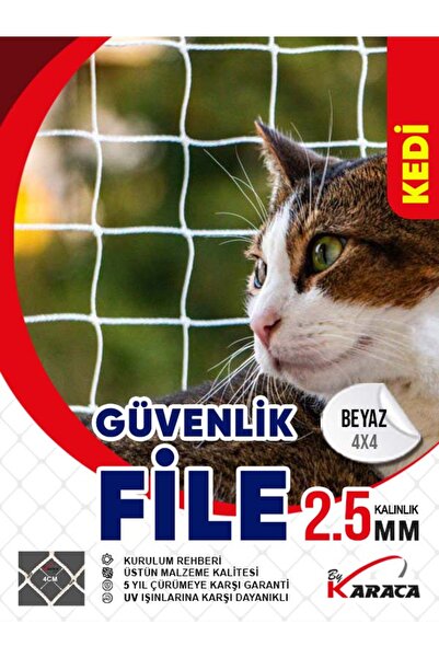 KARACAFİLE Kedi Balkon Güvenlik Filesi 2.5x6 Mt 2.5mm İp Kalınlığı 4x4 Gözene...
