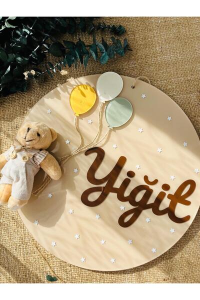 Pass Pano "Şeffaf Pleksi 30 cm İsme Özel Bebek Kapı Süsü – Ayıcıklı & Balon D...