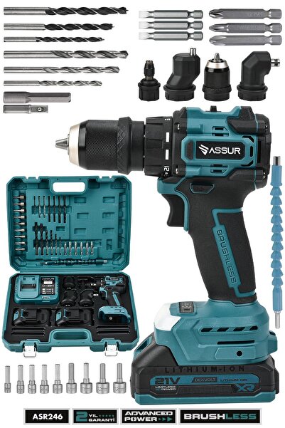 ASSUR 21V Çift Akülü 4 Başlıklı Kömürsüz Motor Şarjlı Matkap Vidalama